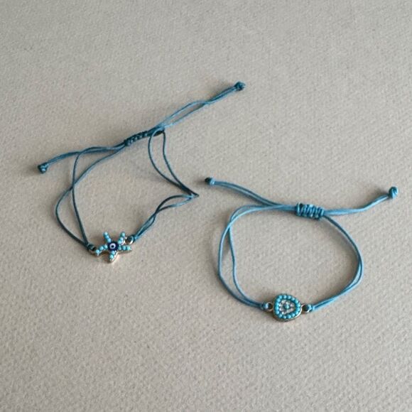 Blue Beaded Adjustable Bracelets Set R894 - Picture 1 of 2